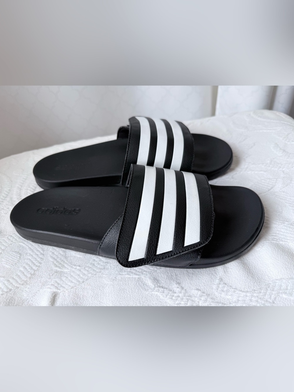 Adidas Adilette Slides Mens 11 Black White Adjustable Strap Sandal New